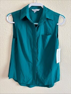 Athleta Teal Sleeveless Collared Button-Front Blouse Size XXS
